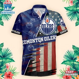 Edmonton Oilers US Flag Pattern Hawaiian Shirt