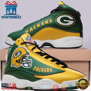 Green Bay Packer NFL Football Helmet Football Team 6 Air Jordan 13 Sneaker Shoes - Gift For Fans