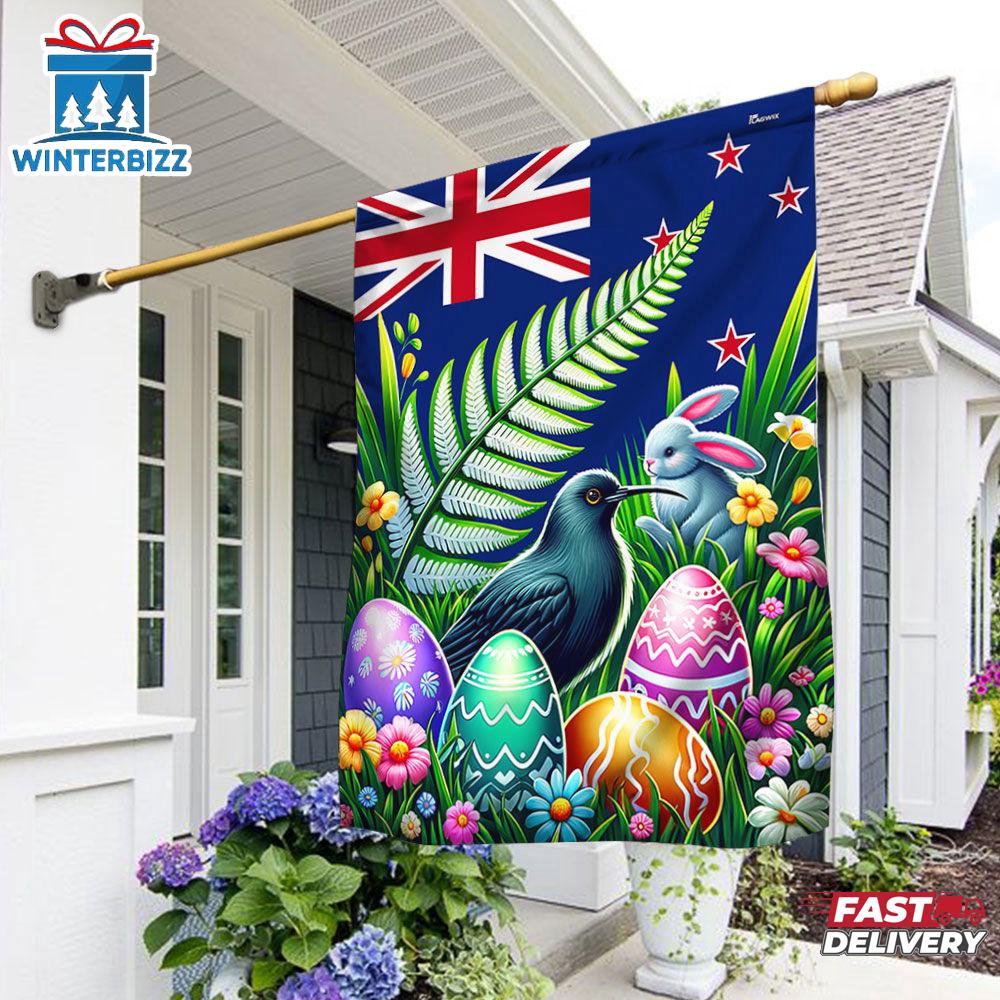 New Zealand Easter Day Bunny and Silver Fern Easter Eggs House And Garden Flag New Zealand Easter Day Bunny and Silver Fern Easter Eggs House And Garden Flag