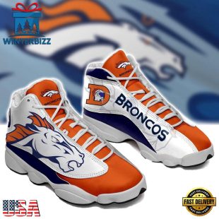NFL Denver Broncos White Orange Air Jordan 13 Sneaker Shoes - Gift For Fans
