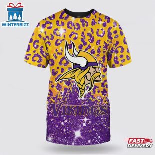 NFL Minnesota Vikings Leopard All Over Print T-Shirt