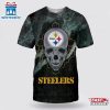 NFL Pittsburgh Steelers Skull All Over Print T-Shirt