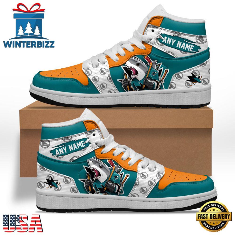 NHL San Jose Sharks Team Mascot Design Air Jordan 1 Hightop Shoes