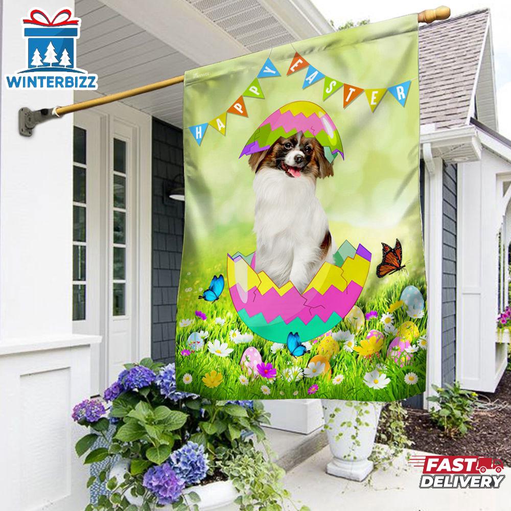 Papillon Dog Easter Dog House And Garden Flag Papillon Dog Easter Dog House And Garden Flag