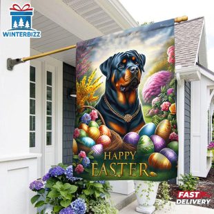 Rottweiler Dog Happy EasterTQ House And Garden Flag