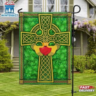 Saint Patrick's Day Irish Claddagh Celtic Cross House And Garden Flag