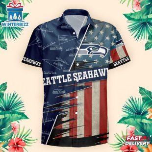 Seattle Seahawks US Flag Pattern Hawaiian Shirt
