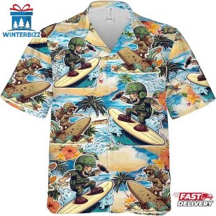 Soldier Surfing Tropical Hawaiian Shirt Gift For Veteran