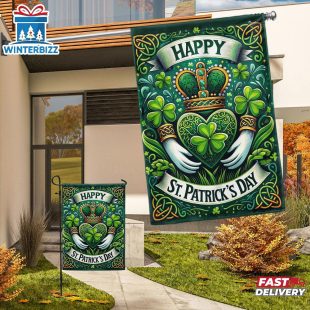 St. Patrick's Day Claddagh Symbol House And Garden Flag