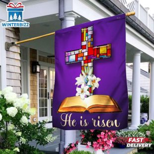 Stained Glass Christian Cross Jesus Christ Easter He Is Risen House And Garden Flag