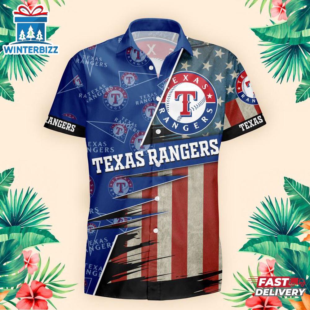 Texas Rangers US Flag Pattern Hawaiian Shirt Texas Rangers US Flag Pattern Hawaiian Shirt