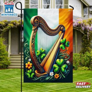 Traditional Harp and Shamrocks Irish St. Patrick's Day House And Garden Flag