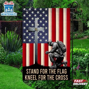 American Flag with Cross House And Garden Flag Decor