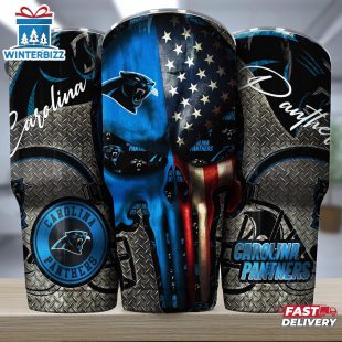 Carolina Panthers NFL Skull Iron Pattern Tumbler