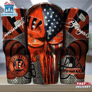 Cincinnati Bengals NFL Skull Iron Pattern Tumbler