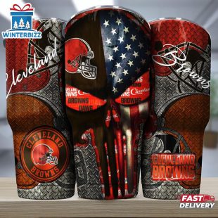 Cleveland Browns NFL Skull Iron Pattern Tumbler