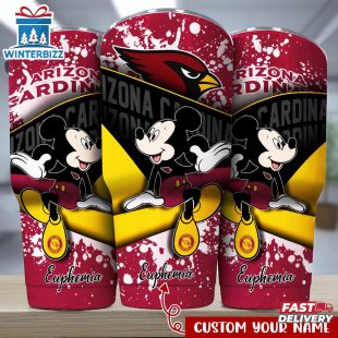 Custom Name Arizona Cardinals NFL Logo Mickey Mouse Tumbler For Fans