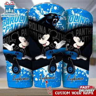 Custom Name Carolina Panthers NFL Logo Mickey Mouse Tumbler For Fans