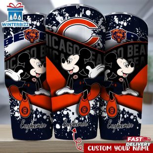 Custom Name Chicago Bears NFL Logo Mickey Mouse Tumbler For Fans