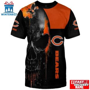 Custom Name Chicago Bears Skull Face NFL All Over Print T-Shirt