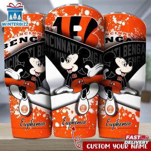 Custom Name Cincinnati Bengals NFL Logo Mickey Mouse Tumbler For Fans