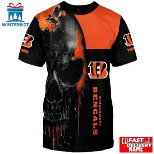Custom Name Cincinnati Bengals Skull Face NFL All Over Print T-Shirt