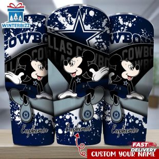 Custom Name Dallas Cowboys NFL Logo Mickey Mouse Tumbler For Fans