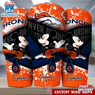 Custom Name Denver Broncos NFL Logo Mickey Mouse Tumbler For Fans