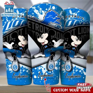Custom Name Detroit Lions NFL Logo Mickey Mouse Tumbler For Fans