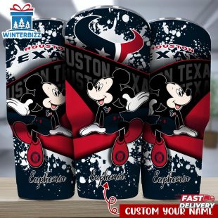 Custom Name Houston Texans NFL Logo Mickey Mouse Tumbler For Fans