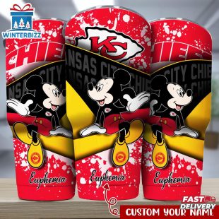 Custom Name Kansas City Chiefs NFL Logo Mickey Mouse Tumbler For Fans