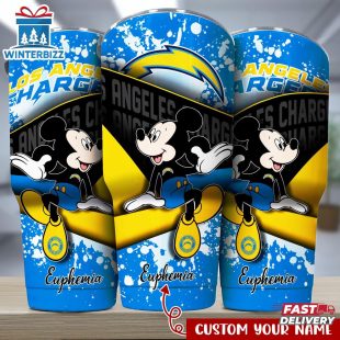 Custom Name Los Angeles Chargers NFL Logo Mickey Mouse Tumbler For Fans