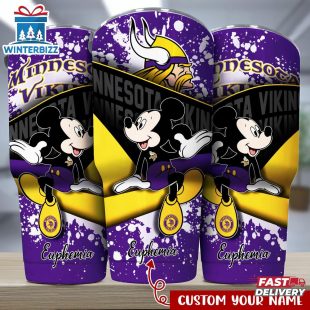 Custom Name Minnesota Vikings NFL Logo Mickey Mouse Tumbler For Fans
