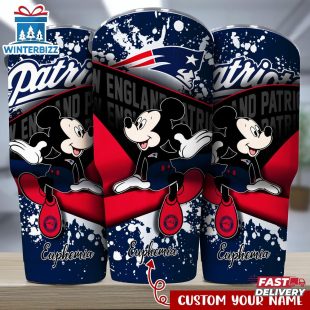 Custom Name New England Patriots NFL Logo Mickey Mouse Tumbler For Fans