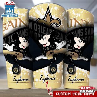Custom Name New Orleans Saints NFL Logo Mickey Mouse Tumbler For Fans