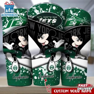 Custom Name New York Jets NFL Logo Mickey Mouse Tumbler For Fans