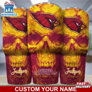 Custom Name NFL Arizona Cardinals NFL Skull Tumbler For Sports Fan