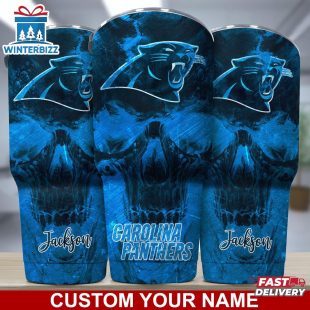 Custom Name NFL Carolina Panthers NFL Skull Tumbler For Sports Fan