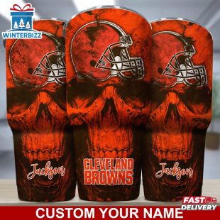 Custom Name NFL Cleveland Browns NFL Skull Tumbler For Sports Fan