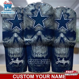 Custom Name NFL Dallas Cowboys NFL Skull Tumbler For Sports Fan