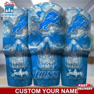 Custom Name NFL Detroit Lions NFL Skull Tumbler For Sports Fan