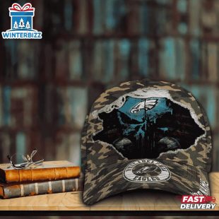 Custom Name NFL Eagles Punisher Skull Baseball Cap