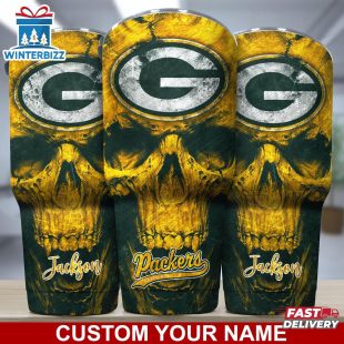 Custom Name NFL Green Bay Packers NFL Skull Tumbler For Sports Fan
