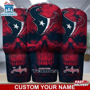 Custom Name NFL Houston Texans NFL Skull Tumbler For Sports Fan