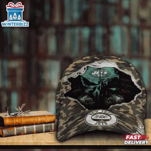 Custom Name NFL Jets Punisher Skull Baseball Cap