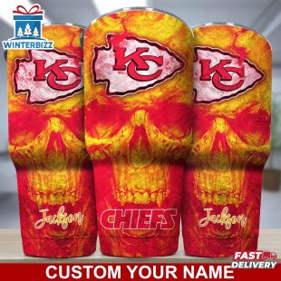 Custom Name NFL Kansas City Chiefs NFL Skull Tumbler For Sports Fan