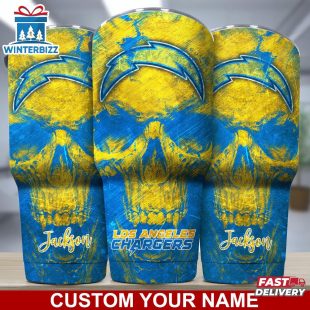 Custom Name NFL Los Angeles Chargers NFL Skull Tumbler For Sports Fan
