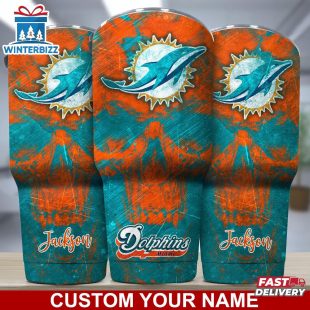 Custom Name NFL Miami Dolphins NFL Skull Tumbler For Sports Fan