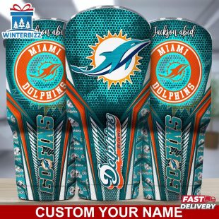 Custom Name NFL Miami Dolphins Sport Team Football Tumbler For Fans
