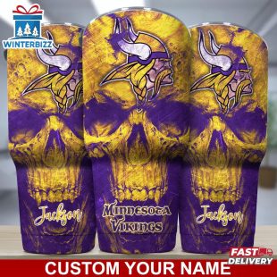 Custom Name NFL Minnesota Vikings NFL Skull Tumbler For Sports Fan